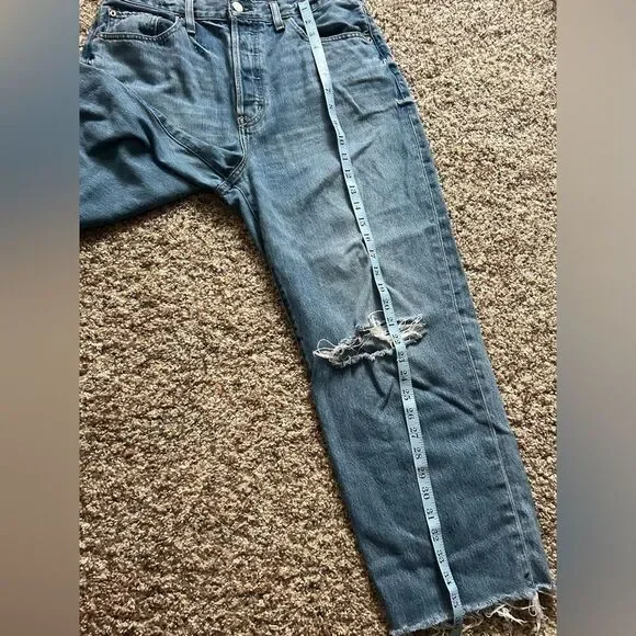 Etica Women's Distressed Ripped Grunge Blue Flare Jeans Button Up Size 29 - Picture 15 of 16